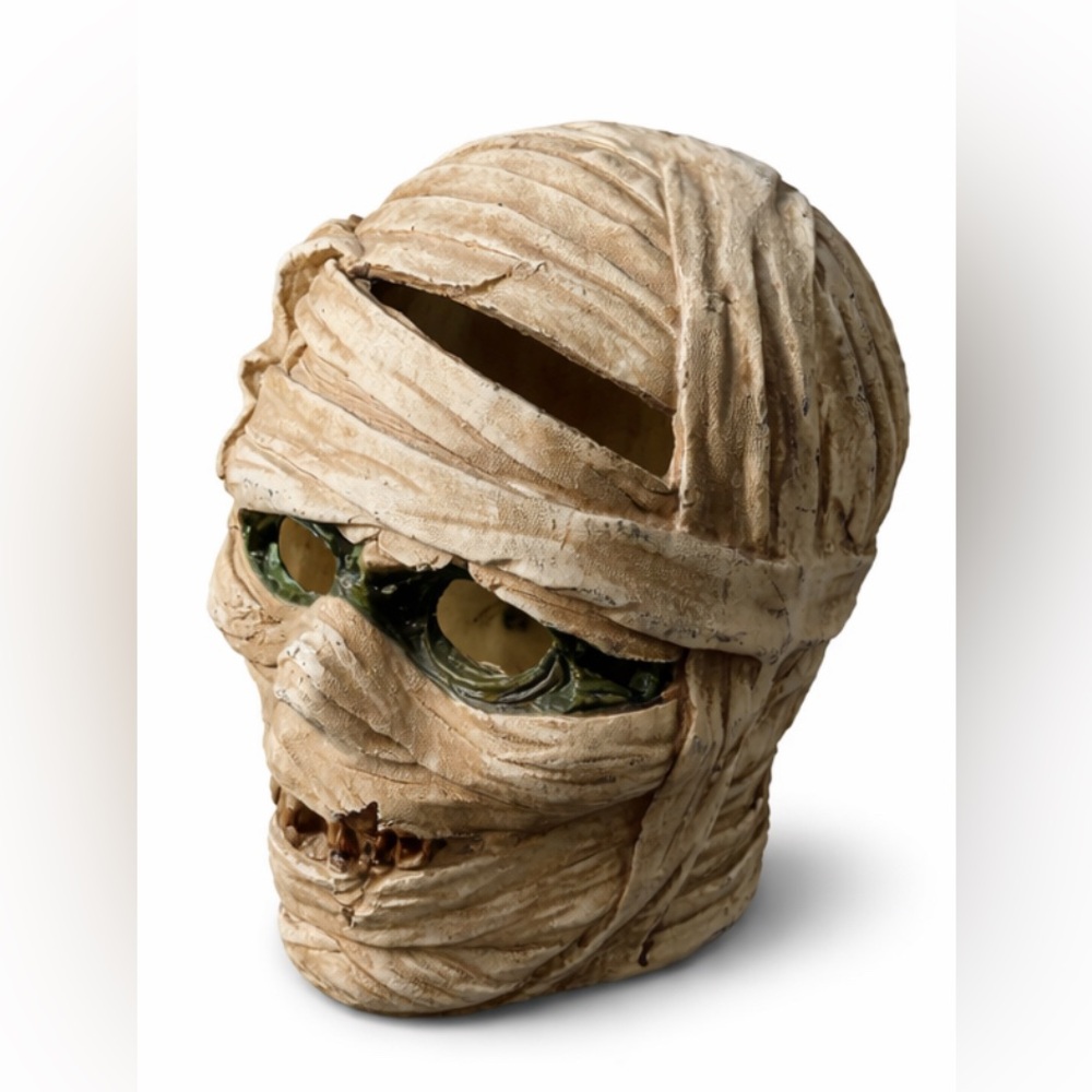11” Light-Up Mummy Head Decoration LED Monster Bust Prop Haunted House Decor